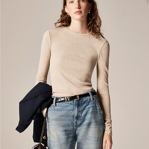 Elegant Cream ribbed Long Sleeve Top